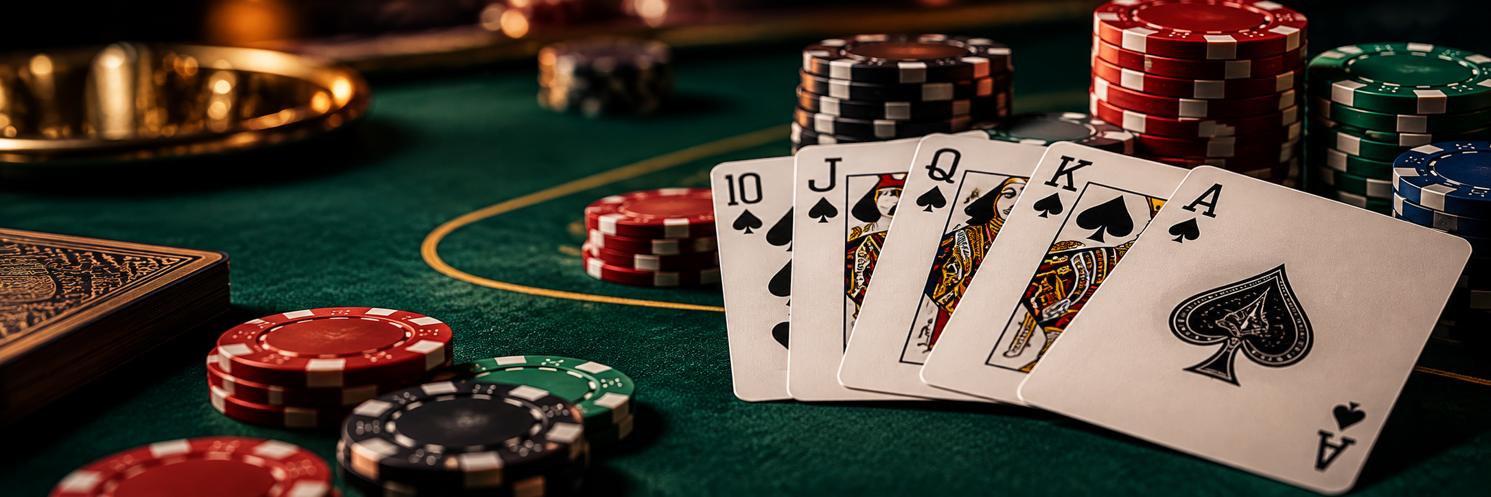 Royal flush in spades on a poker table