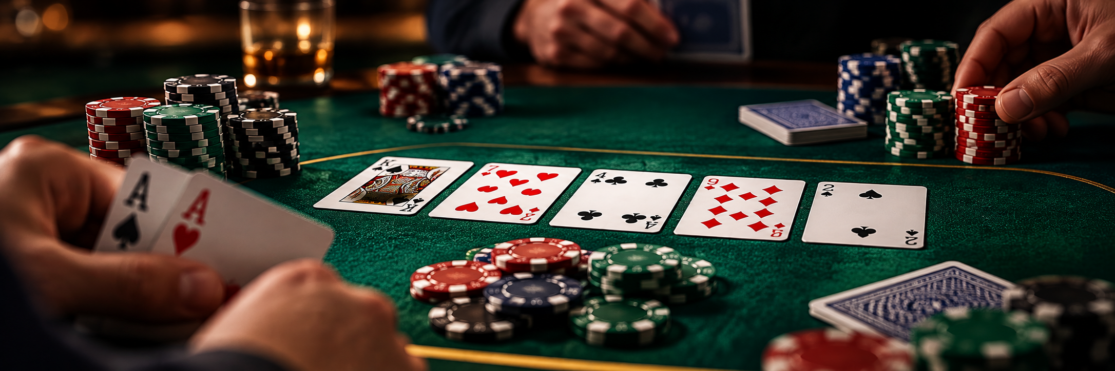 Texas Hold'em community cards and poker chips
